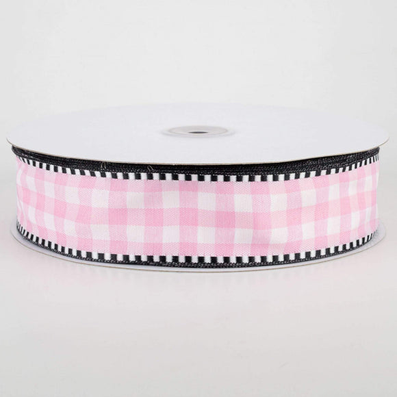 Jascotina Checks 1.5 inch Pink & White Check with Black & White Edge Ribbon - 5 Yards