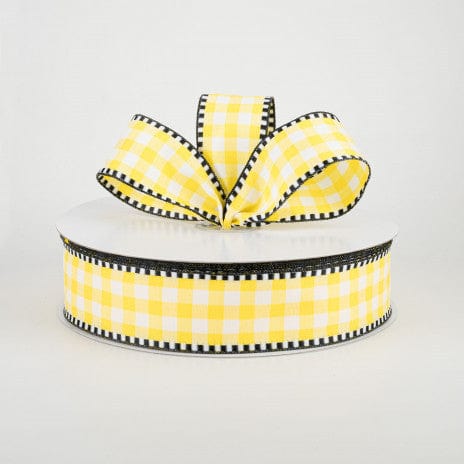 1.5 inch Yellow & White Check with Black & White Edge Ribbon - 50 Yard –  Perpetual Ribbons