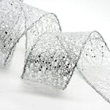 Jascotina Christmas Glitter 2.5 inch Silver Glitter Mesh Ribbon - Wired Christmas Ribbon - 10 Yards