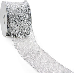 Silver Mesh with Solid Silver Edges Wired Ribbon, 5/8x25 Yards