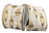 Jascotina Christmas Winter Ribbon 2.5 inch Gold and Black Cheetah Ornaments on Ivory Canvas Ribbon - Wired Christmas Ribbon - 10 Yards