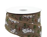 Jascotina Easter 1.5 1.5 or 2.5 inch Natural Linen Ribbon with White Bunnies Eating Carrots - 10 Yards