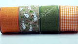 Jascotina Easter 1.5 or 2.5 inch Natural Linen Ribbon with White Bunnies Eating Carrots - 10 Yards