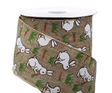 Jascotina Easter 2.5 1.5 or 2.5 inch Natural Linen Ribbon with White Bunnies Eating Carrots - 10 Yards