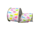 Jascotina Easter 2.5 1.5 or 2.5 inch White Satin Ribbon with Pastel Easter Bunnies - 10 Yards