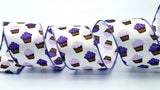 Jascotina Food 2.5 1.5 or 2.5 inch White Satin Ribbon with Purple & Lavender Cupcakes - 10 Yards