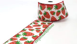 Jascotina Food 2.5 1.5 or 2.5 inch White Satin Ribbon with Yummy Red Strawberries - 10 Yards