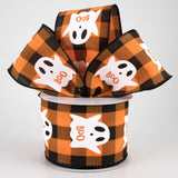 Jascotina Halloween 10 Yards 2.5" "Ghosted" Orange & Black Buffalo Check Ribbon - Wired Halloween Ribbon
