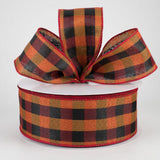Jascotina Halloween 2.5" Orange, Red & Black Buffalo Check Ribbon - Wired Halloween Ribbon - 50 yards