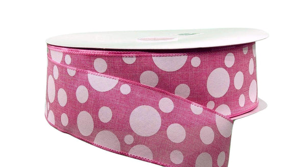 Jascotina Polka Dot 2.5 inch Pink Canvas Ribbon w/Big & Small White Dots - 5 Yards