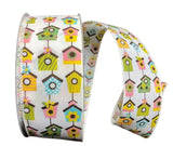 Jascotina Ribbons & Trim 2.5" Ivory Linen with Vintage Birdhouses - 10 Yards