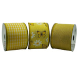 Jascotina Ribbons & Trim 2.5" Yellow Canvas Ribbon with Yellow Butterflies & White Daisies - 10 Yards