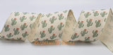 Jascotina Spring 1.5 inch or 2.5 inch Sand Canvas Ribbon with Sage Green Cactus - 10 Yards
