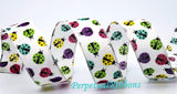 Jascotina Summer 1.5 1.5 or 2.5 inch White Linen Ribbon with Various Colored Ladybugs - 10 Yards
