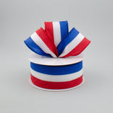 Perpetual Ribbons 1.5" 1.5 or 2.5 inch Red, White & Blue Satin Striped Ribbon - 10 Yards