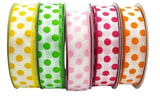 Perpetual Ribbons 1.5" White Taffeta Ribbon with Various Colored Polka Dots - 50 Yard Bargain Rolls