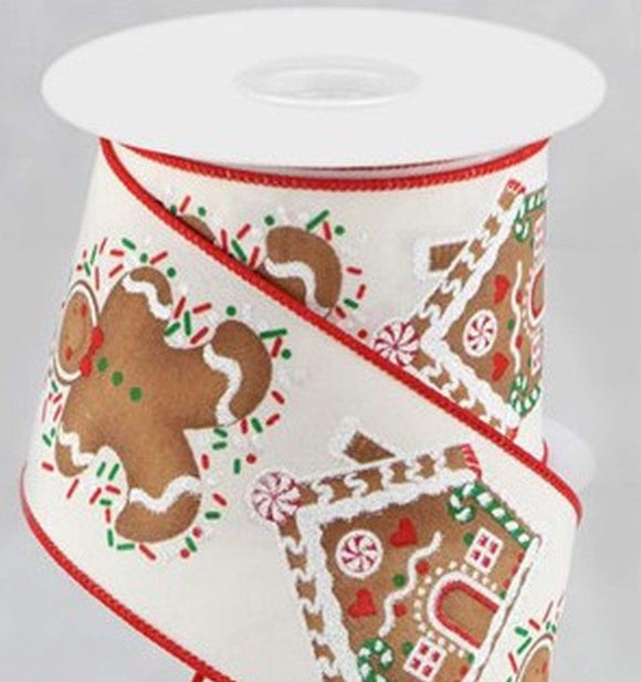 Perpetual Ribbons 2.5 inch Gingerbread Man & Gingerbread House Wired Ribbon - 10 Yards
