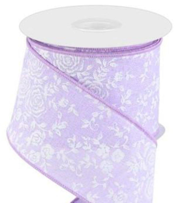 Perpetual Ribbons 2.5 Inch Lavender Canvas Ribbon with White Rosettes - 10 Yards