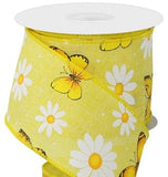 Perpetual Ribbons 2.5" Yellow Canvas Ribbon with Yellow Butterflies & White Daisies - 10 Yards