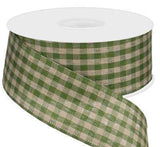 Perpetual Ribbons Moss Green / Cream 1.5" Gingham Ribbon - Various Colors - 50 Yard Bargain Rolls