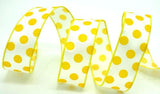 Perpetual Ribbons Yellow 1.5" White Taffeta Ribbon with Various Colored Polka Dots - 50 Yard Bargain Rolls