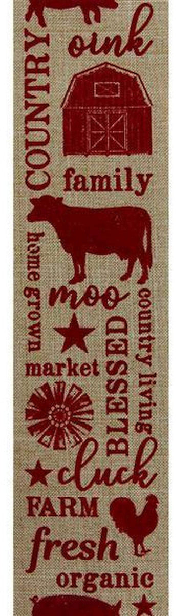 2.5 inch Red Farm Animals on Natural Canvas Ribbon - 10 Yards ...