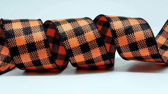 PerpetualRibbons Autumn 2.5 inch Black & Orange Water Resistant Woven Buffalo Check Ribbon - 5 Yards