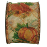 PerpetualRibbons Autumn 2.5 inch Sheer Ribbon with Pumpkins in Various Orange Tones with Moss Green Leaves - 10 Yards