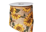 PerpetualRibbons Autumn Autumn Sunflower Ribbon - 2.5" Fall Sunflowers on Light Natural Canvas - 10 Yards