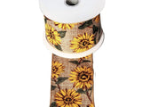 PerpetualRibbons Autumn Autumn Sunflower Ribbon - 2.5" Fall Sunflowers on Light Natural Canvas - 10 Yards
