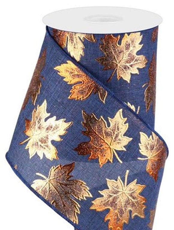 PerpetualRibbons Autumn Wired Fall Ribbon - Copper Maple Leaves on 4