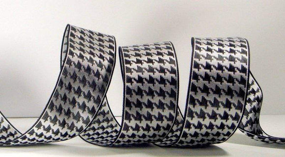 PerpetualRibbons Checks 1.5 inch Wired Black & White Houndstooth Ribbon. - 5 yards