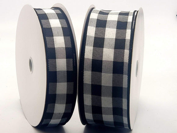 PerpetualRibbons Checks 1.5 Wired Black & White Double Sided Buffalo Check 1.5 inch or 2.5 inch 50 Yard Value Roll
