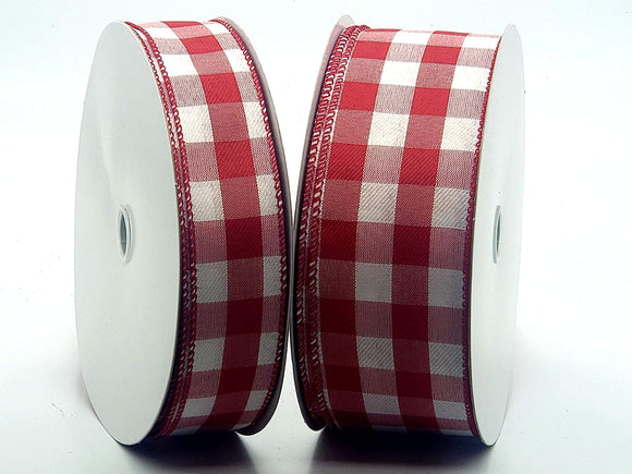 PerpetualRibbons Checks 1.5 Wired Red & White Double Sided Buffalo Check 1.5 inch or 2.5 inch 50 Yard Value Roll