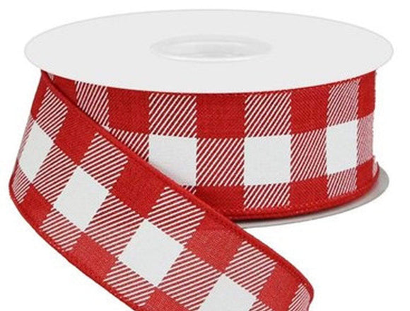 PerpetualRibbons Checks 10 Yards 1.5 inch Red & White Buffalo Check - Wired Canvas Ribbon 10 Yards Wired Buffalo Check | Perpetual Ribbons