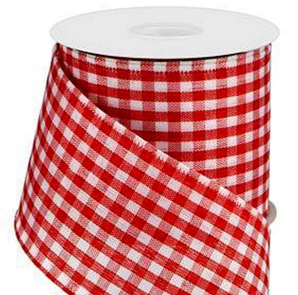PerpetualRibbons Checks 10 Yards 2.5 inch Red and White Wired Gingham Ribbon
