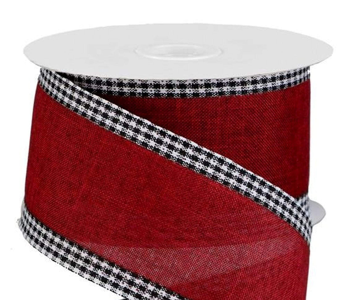2.5 inch Burgundy Canvas Ribbon with Black & White Gingham Edges - 10 ...