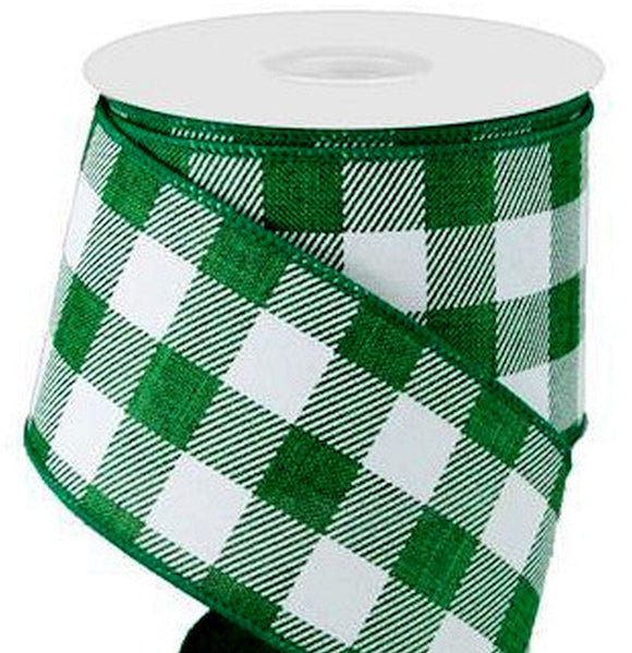 PerpetualRibbons Checks 2.5 inch Forest Green & White Canvas Buffalo Check Ribbon - 10 Yards