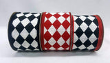 PerpetualRibbons Checks 2.5 inch Harlequin Ribbon in Different Color Combos of Red & Black - DISCONTINUED PRINT - 10 Yards