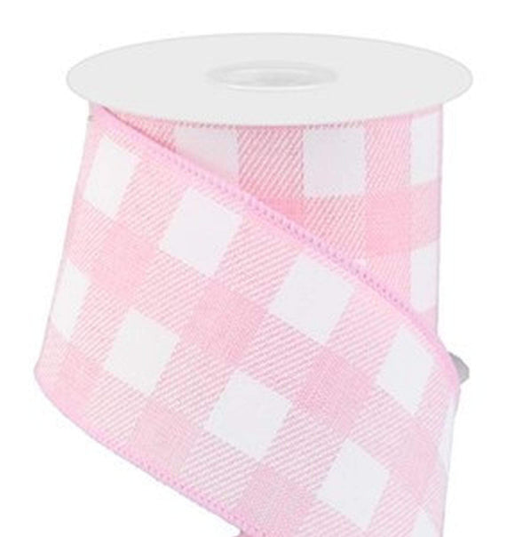 PerpetualRibbons Checks 2.5 inch Pink & White Canvas Buffalo Check Wired Ribbon - 10 Yards