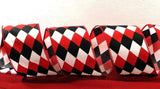 PerpetualRibbons Checks 2.5 inch Red, White and Black Harlequin Patterned Ribbon - 10 Yards