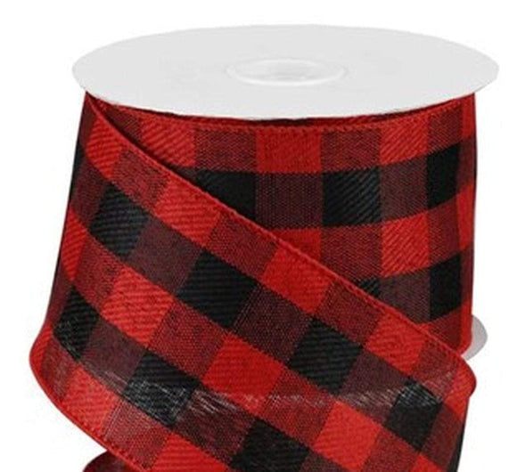 PerpetualRibbons Checks 2.5 inch Wired Red & Black Woven Buffalo Check Ribbon - 10 Yards