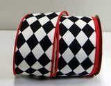 PerpetualRibbons Checks Black w/Red Edge 2.5 inch Harlequin Ribbon in Different Color Combos of Red & Black - DISCONTINUED PRINT - 10 Yards