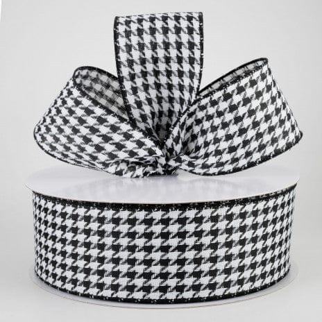 PerpetualRibbons Checks Copy of 2.5 inch Wired Black & White Houndstooth Ribbon - Wired Christmas Ribbon - 10 yards