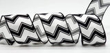 PerpetualRibbons Chevron 2.5 inch White Satin Ribbon w/ Black Flocked Chevron - 10 Yards
