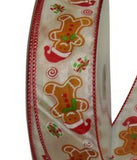 PerpetualRibbons Christmas Characters 1.5 inch Creamy Satin Ribbon Featuring Gingerbread Men in Santa Hats - 5 Yards