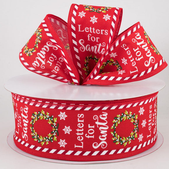 PerpetualRibbons Christmas Characters 2.5 inch Letters For Santa Mailbox Ribbon - Wired Christmas Ribbon - 50 Yards