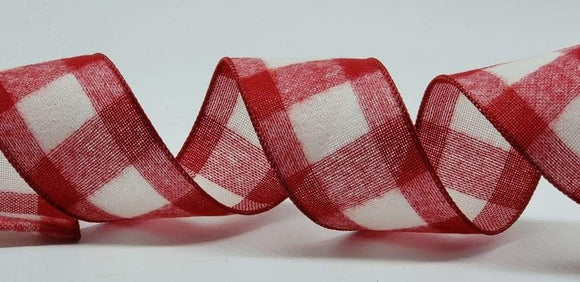PerpetualRibbons Christmas Checks 10 2.5 inch Wired Red & White Large Flannel Check Ribbon - 10 yards