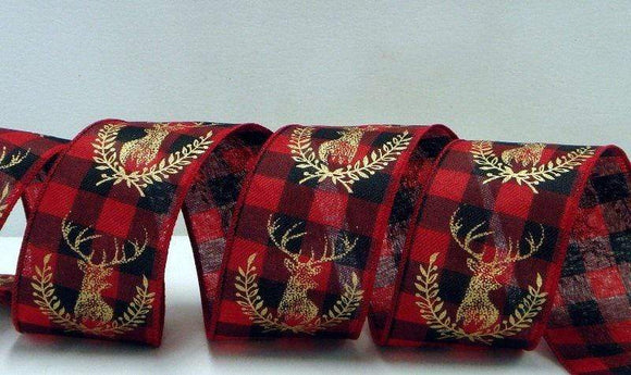 PerpetualRibbons Christmas Checks 2.5 inch Wired Red and Black Checked Ribbon - 5 Yards