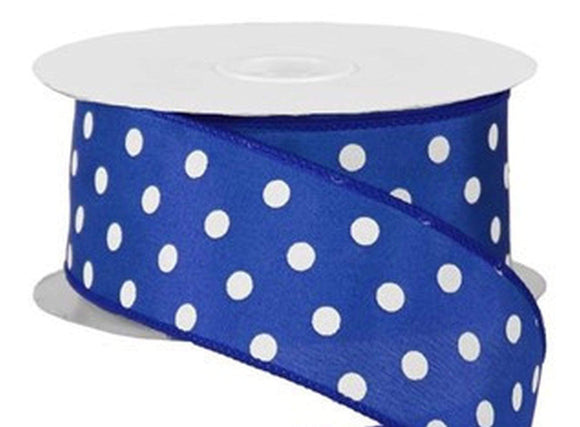 PerpetualRibbons Christmas Dots 1.5 inch Royal Blue Satin Ribbon with Small White Polka Dots - 10 Yards